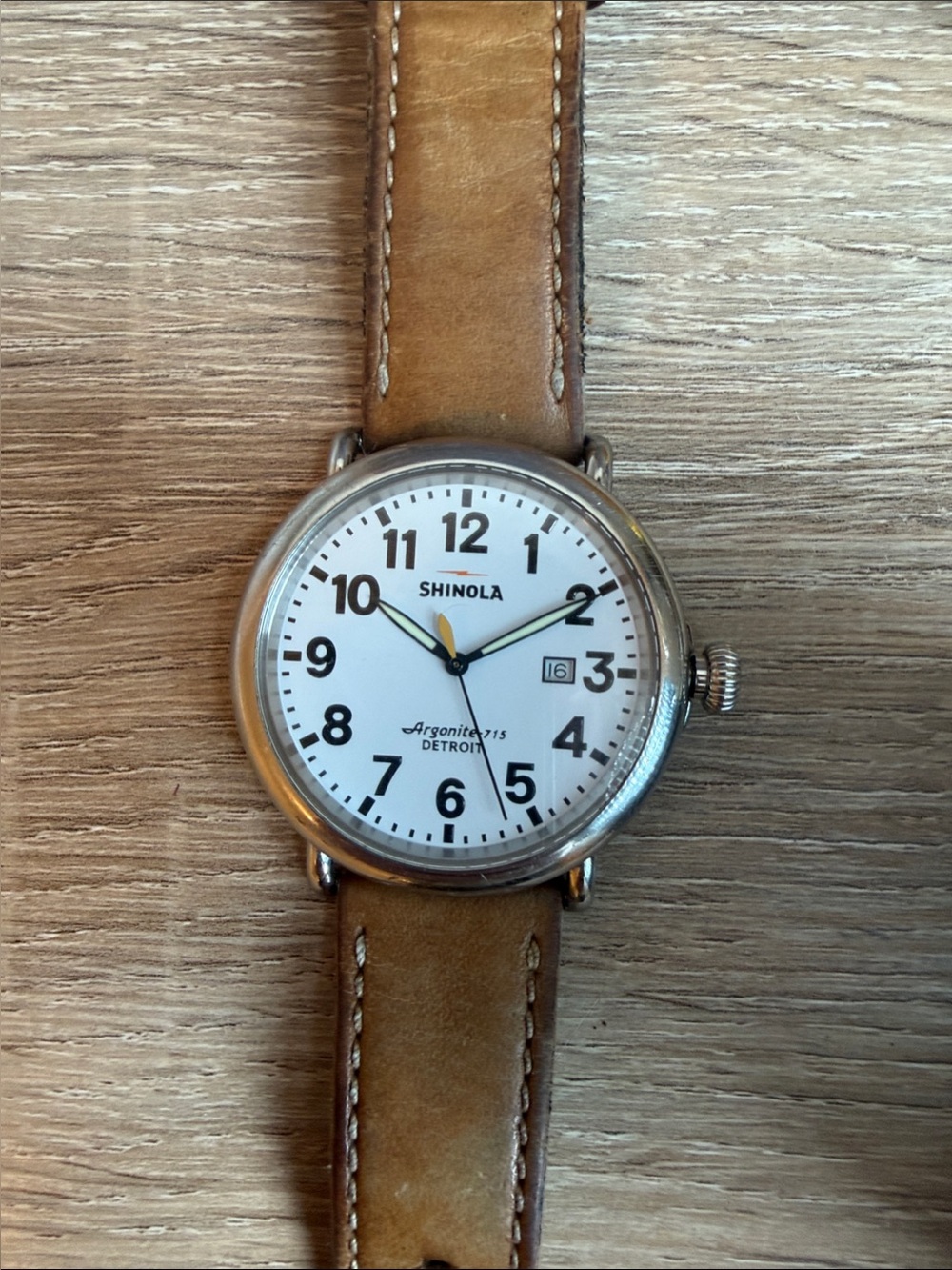 Shinola Men’s Runwell — White Dial with Tan Leather Strap
